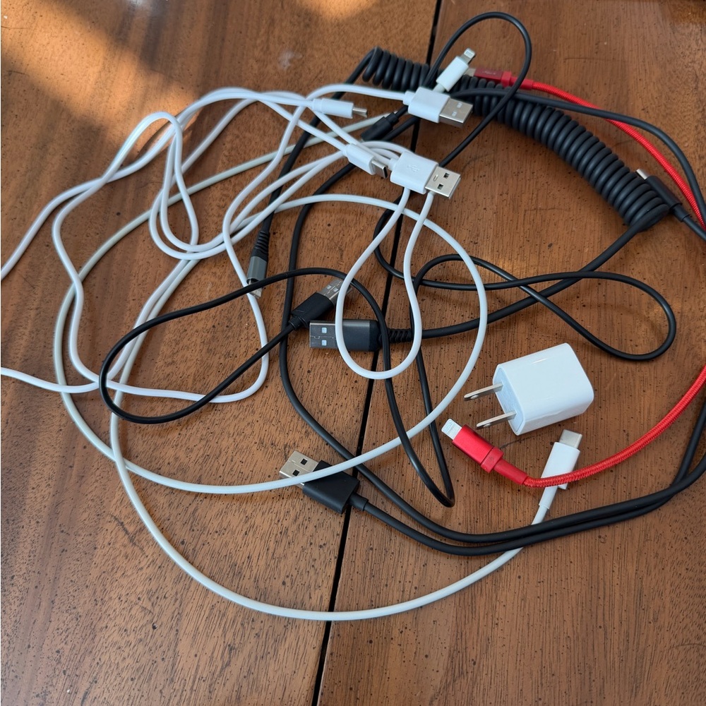 Mixed Charging Cables & USB Wall Adapter - Black, White, Red